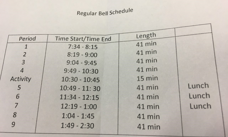 New 2017-2018 school year bell schedule